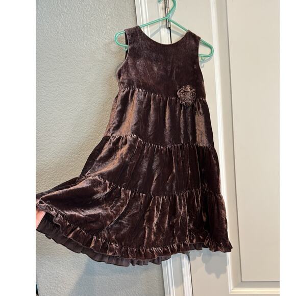H&M chocolate brown silk blend velvet tired hi low dress size 4/5 formal special - Picture 5 of 8